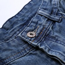 Mens Vintage Holes Light Blue Straight Slim Button Fashion Jeans Denim Pants