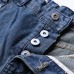 Mens Vintage Holes Light Blue Straight Slim Button Fashion Jeans Denim Pants