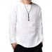 Mens Loose Long Sleeve Cotton Linen Tops Breathable Antibacterial Vintage T-Shirts