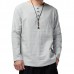 Mens Loose Long Sleeve Cotton Linen Tops Breathable Antibacterial Vintage T-Shirts