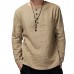 Mens Loose Long Sleeve Cotton Linen Tops Breathable Antibacterial Vintage T-Shirts