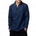 Chinese Style Mens Loose Cotton Linen Long Sleeve Tops Stand Collar T-Shirts