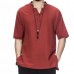 Men Chinese Style Cotton Linen Short Sleeve T-Shirts Stand Collar Loose Vintage Tee Tops