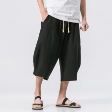 Stylish Mens Cotton Linen Baggy Loose Calf Length Pants Antibacterial Casual Shorts