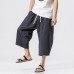 Stylish Mens Cotton Linen Baggy Loose Calf Length Pants Antibacterial Casual Shorts