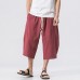 Stylish Mens Cotton Linen Baggy Loose Calf Length Pants Antibacterial Casual Shorts