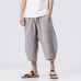 Stylish Mens Cotton Linen Baggy Loose Calf Length Pants Antibacterial Casual Shorts