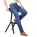 Mens Spring Summer High Rise Loose Business Cotton Blue Jeans