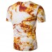 Mens Personalized Printing Cotton Linen Short Sleeve T-Shirts Frog Button Antibacterial Tee Tops