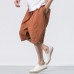 Men's Casual Loose Cotton Linen Knee Length Shorts Breathable Drawshring Baggy Shorts