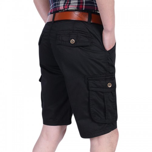 Mens 100% Cotton Multi-pocket Knee-Length Cargo Pants Loose Outdoor Casual Shorts