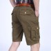 Mens 100% Cotton Multi-pocket Knee-Length Cargo Pants Loose Outdoor Casual Shorts