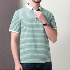 Mens 100% Cotton Stripe Fit Moisture Wicking Golf Shirt Breathable Short Sleeve Casual Tops