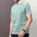 Mens 100% Cotton Stripe Fit Moisture Wicking Golf Shirt Breathable Short Sleeve Casual Tops