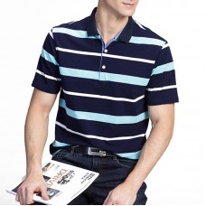 Summer Men's Comfort Cotton Golf Shirt Fashion Striped Turn-down Collar Short Sleeved Tops