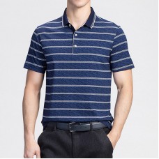 Summer Men's Business Casual Stripe Design Slim Golf Shirt Short-Sleeve Lapel Sports Tops Tees