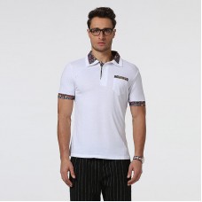 Mens Floral Stitching Slim-fit Golf Shirt Casual Business Breathable Short-sleeved Tops