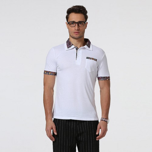 Mens Floral Stitching Slim-fit Golf Shirt Casual Business Breathable Short-sleeved Tops