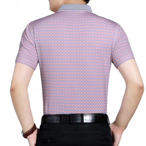 Middle-aged Mens Casual Printed Short-sleeved Golf Shirt Summer Cool Ice Lapel Collar Loose Tops