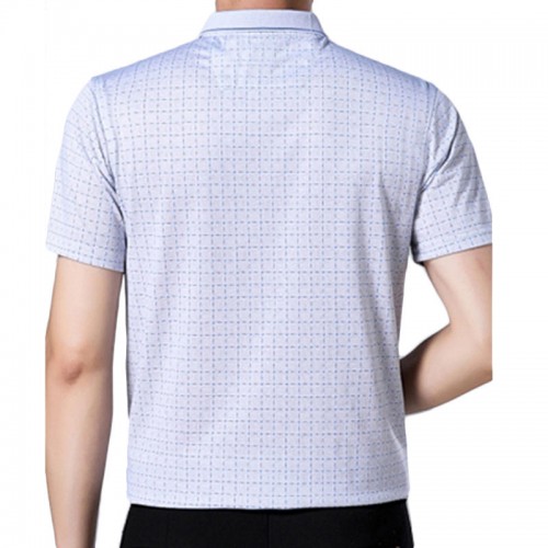 Middle-aged Mens Summer Cool Ice Ribbon Collar Golf Shirt Casual Short-sleeved Plaid Tops Tees