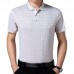 Middle-aged Mens Summer Cool Ice Ribbon Collar Golf Shirt Casual Short-sleeved Plaid Tops Tees