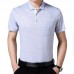 Middle-aged Mens Summer Cool Ice Ribbon Collar Golf Shirt Casual Short-sleeved Plaid Tops Tees