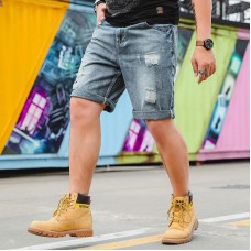 Summer Plus Size Retro Nostalgic Fashion Ripped Holed Short Jeans for Men