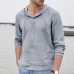 Men's Soft Breathable Linen Hooded T-Shirts Spring Autumn Striped Casual Pullovers Tops