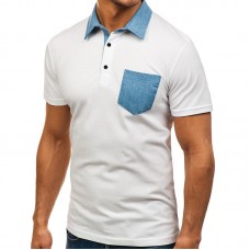 Men's Casual Lapel Chest Pocket Color Block Short Sleeved Golf Shirt