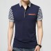 Men's Striped Short Sleeve Golf Shirt Summer Lapel Cotton Casual Slim Tops