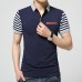 Men's Striped Short Sleeve Golf Shirt Summer Lapel Cotton Casual Slim Tops