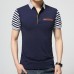 Men's Striped Short Sleeve Golf Shirt Summer Lapel Cotton Casual Slim Tops