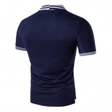 Mens Casual Simple Stripes Turn-down Collar Leisure Golf Shirt Summer Breathable Slim Tops Tees