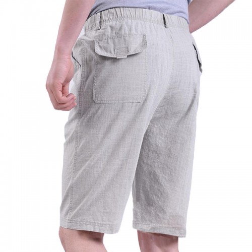 Summer Thin Middle-aged Men's Shorts Elastic Waist Breathable Loose Cotton Linen Shorts