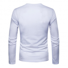 Men's Solid Color Slim Long-sleeved T-Shirts Casual Button Collar Design Round Neck Bottoming Tops