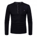 Men's Solid Color Slim Long-sleeved T-Shirts Casual Button Collar Design Round Neck Bottoming Tops