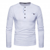 Men's Solid Color Slim Long-sleeved T-Shirts Casual Button Collar Design Round Neck Bottoming Tops