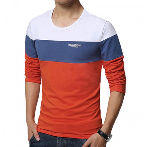 Men's Fashion Casual Color Block O-neck Long-sleeved T-Shirts