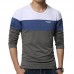 Men's Fashion Casual Color Block O-neck Long-sleeved T-Shirts