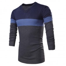 Men Spring Autumn Fashion Stripe V-neck Sweaters Cotton Knitting Leisure Slim Fit Pullovers