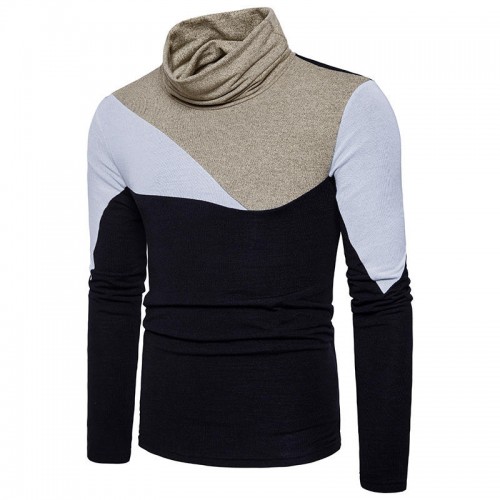 Men's Casual Color Block Bottoming Pullovers Long-sleeved Solid Color Warm High-neck Sweater