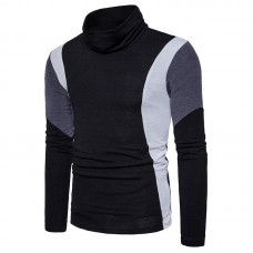 Men's Autumn Winter Casual Color Block Slim Long Sleeve Turtleneck Pullovers Sweater