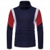 Men's Autumn Winter Casual Color Block Slim Long Sleeve Turtleneck Pullovers Sweater