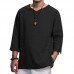 Ethnic Casual Men's Long-sleeved V-neck Solid Color Large Size Loose T-Shirts