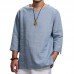 Ethnic Casual Men's Long-sleeved V-neck Solid Color Large Size Loose T-Shirts