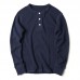 Men's Casual Cotton Washed Solid Color Cassic Henry Collar Long-sleeved Pullovers Tops