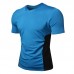 Summer Cotton V Neck Short Sleeve Tops Color Block Slim Casual T-shirts for Men