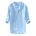 Men's Linen M-4XL Loose Button Design Solid Color Pocket Casual Three Quarter Sleeve T-shirts