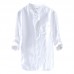 Men's Linen M-4XL Loose Button Design Solid Color Pocket Casual Three Quarter Sleeve T-shirts