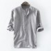 Men's Breathable 100% Cotton Loose Button Striped Half Sleeve Casual T-shirts